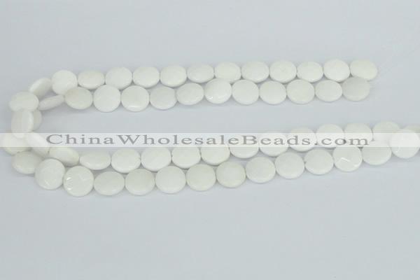 CAA01 15.5 inches 14mm faceted coin white agate gemstone beads