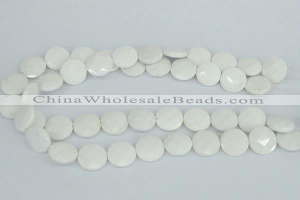 CAA02 15.5 inches 18mm faceted coin white agate gemstone beads