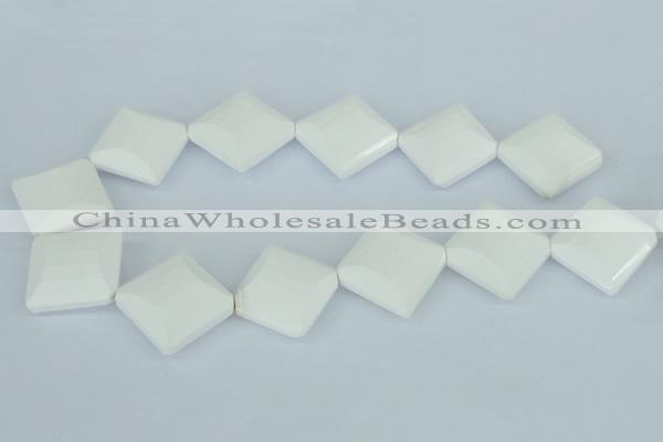 CAA11 15.5 inches 25*25mm faceted diamond white agate gemstone beads