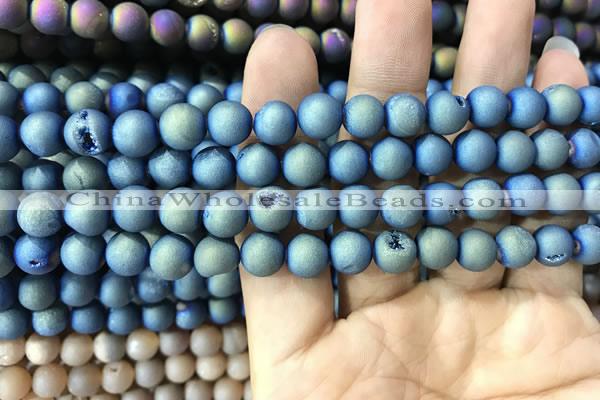 CAA1297 15.5 inches 8mm round matte plated druzy agate beads