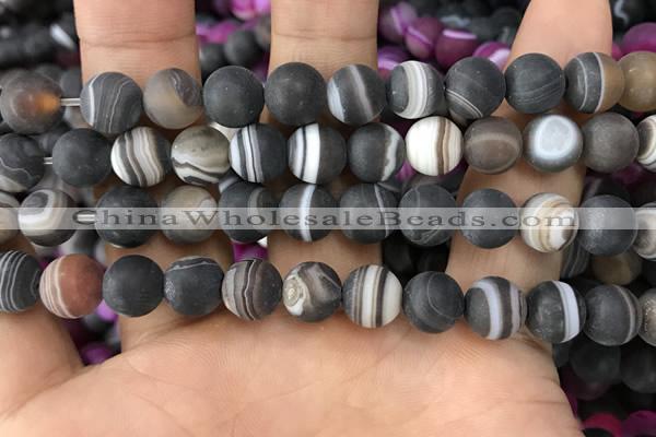 CAA1483 15.5 inches 12mm round matte banded agate beads wholesale