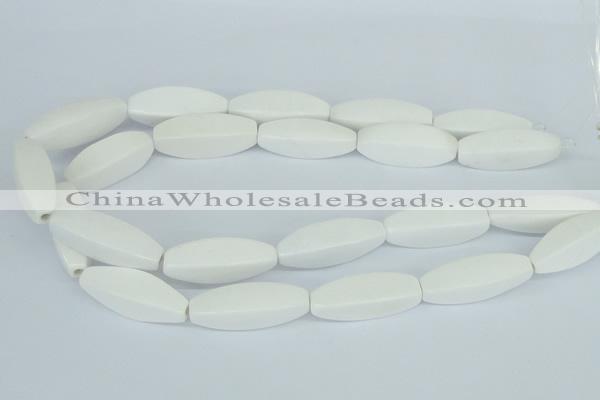 CAA23 15.5 inches 12*35mm faceted rice white agate gemstone beads