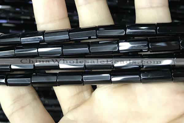 CAA2477 15.5 inches 8*16mm faceted tube black agate beads