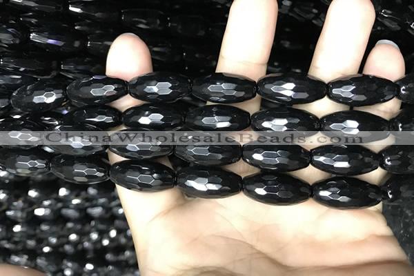 CAA2503 15.5 inches 10*20mm faceted rice black agate beads wholesale