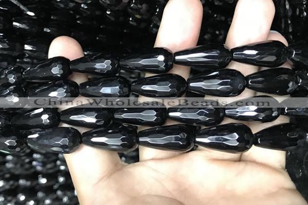 CAA2515 15.5 inches 10*20mm faceted teardrop black agate beads