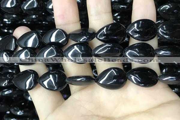 CAA2549 15.5 inches 13*18mm flat teardrop black agate beads wholesale