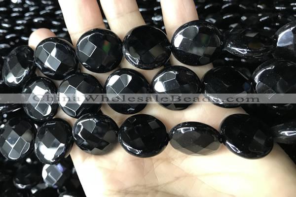 CAA2587 15.5 inches 30mm faceted coin black agate beads wholesale