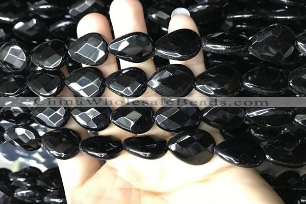 CAA2604 15.5 inches 15*20mm faceted flat teardrop black agate beads