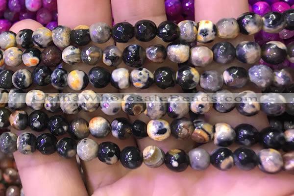 CAA2898 15 inches 6mm faceted round fire crackle agate beads wholesale