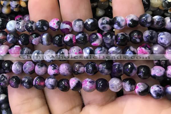 CAA2908 15 inches 6mm faceted round fire crackle agate beads wholesale