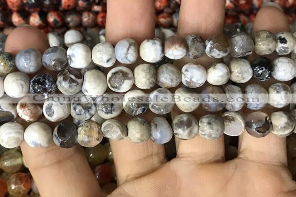 CAA2985 15 inches 8mm faceted round fire crackle agate beads wholesale