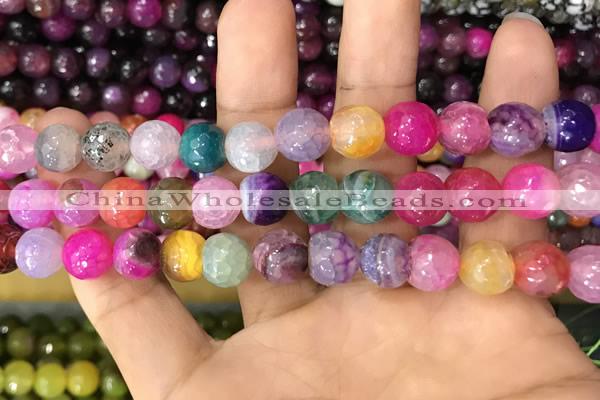 CAA3070 15 inches 10mm faceted round fire crackle agate beads wholesale