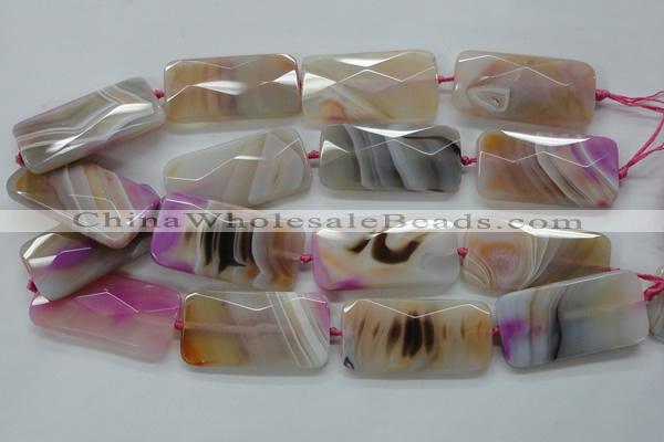 CAA318 15.5 inches 25*50mm faceted rectangle fuchsia line agate beads