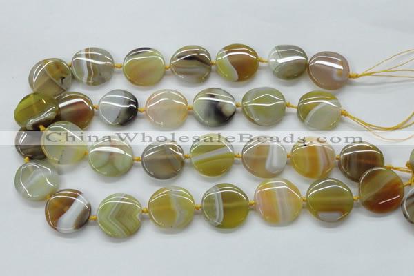 CAA319 15.5 inches 25mm flat round yellow line agate beads