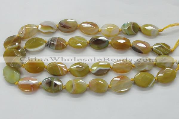 CAA324 15.5 inches 18*25mm faceted oval yellow line agate beads