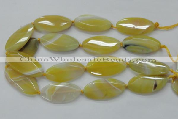 CAA325 15.5 inches 25*50mm faceted marquise yellow line agate beads