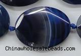 CAA365 15.5 inches 30*40mm faceted oval blue line agate beads