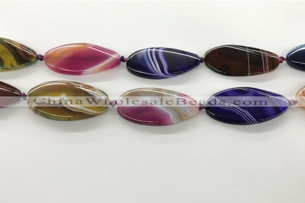 CAA4315 15.5 inches 25*50mm twisted oval line agate beads