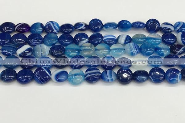 CAA4585 15.5 inches 10mm flat round banded agate beads wholesale