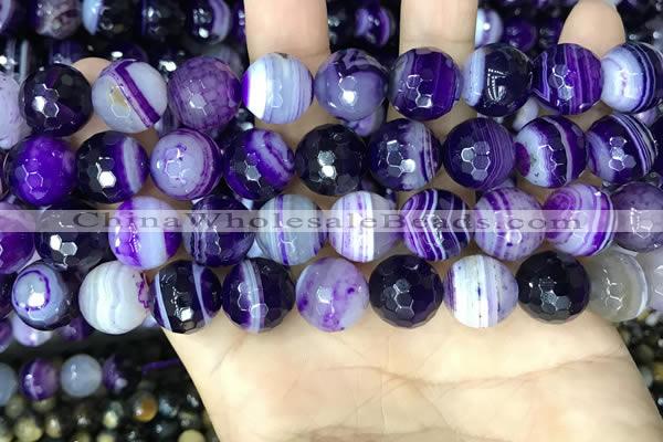 CAA5182 15.5 inches 14mm faceted round banded agate beads