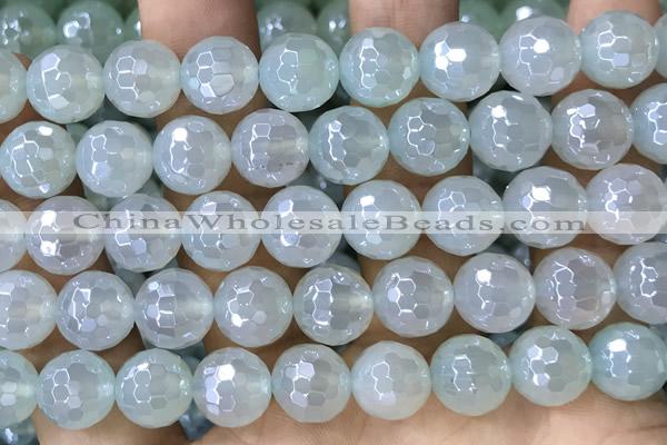 CAA5637 15 inches 10mm faceted round AB-color green agate beads