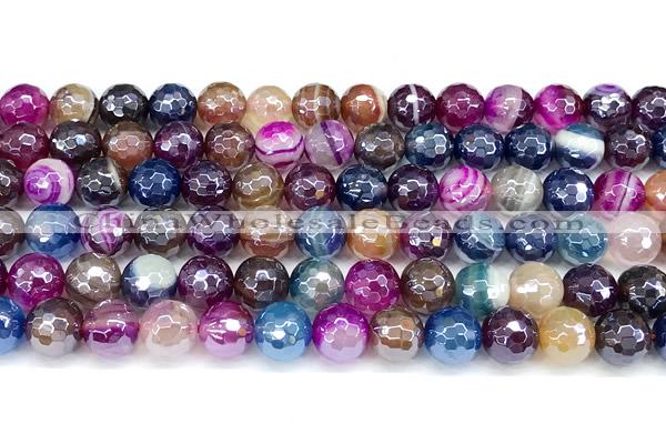 CAA6010 15 inches 8mm faceted round AB-color line agate beads