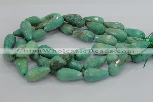 CAB17 15.5 inches 15*30mm faceted teardrop green grass agate beads