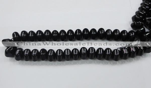 CAB341 15.5 inches 12*18mm hexagon rondelle black agate gemstone beads