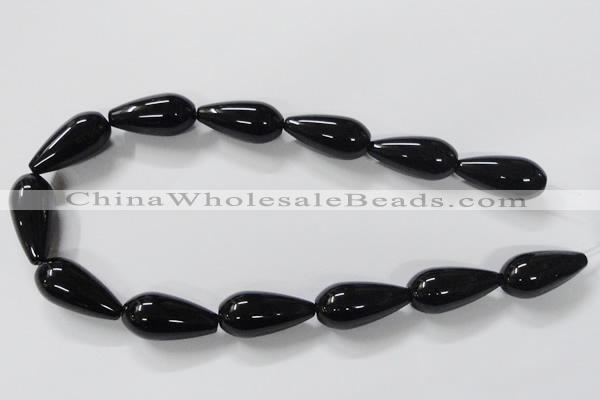 CAB741 15.5 inches 12*30mm teardrop black agate gemstone beads