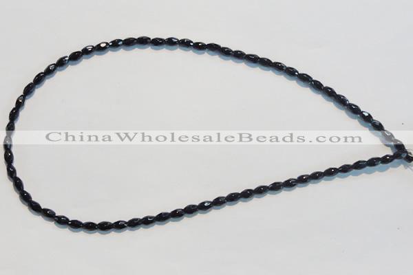 CAB789 15.5 inches 4*6mm faceted rice black agate gemstone beads