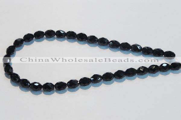 CAB792 15.5 inches 9*12mm faceted rice black agate gemstone beads