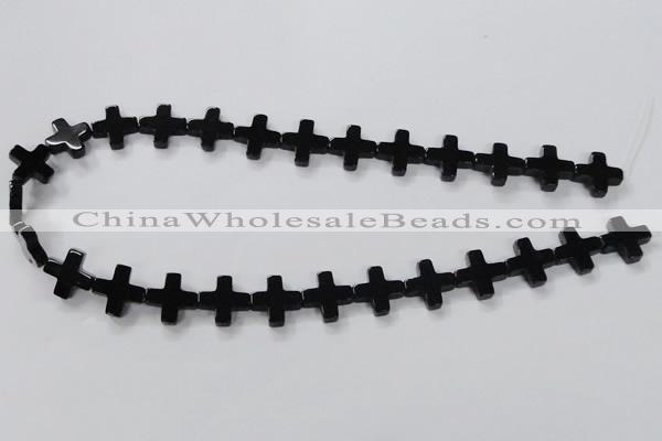 CAB846 15.5 inches 14*14mm cross black agate gemstone beads wholesale