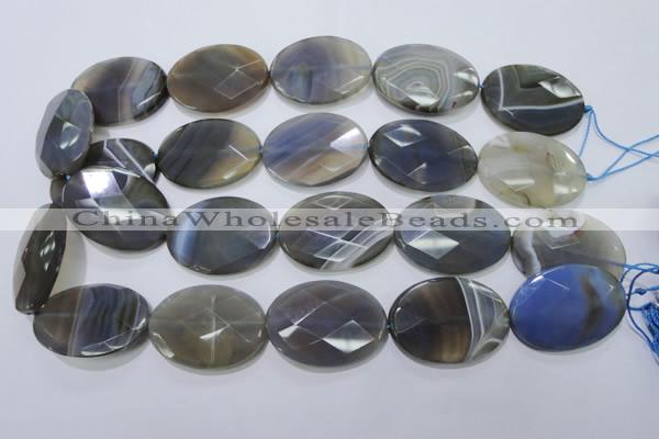 CAG2737 15.5 inches 25*35mm faceted oval grey line agate beads