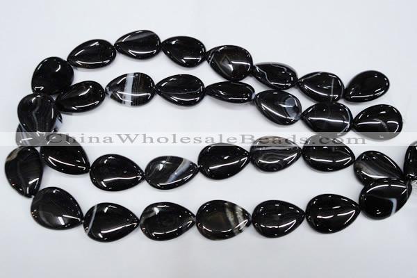 CAG2928 15.5 inches 18*25mm flat teardrop black line agate beads