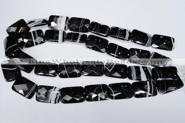 CAG3104 15.5 inches 18*25mm faceted rectangle black line agate beads