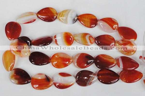 CAG3217 15.5 inches 22*30mm flat teardrop red line agate beads