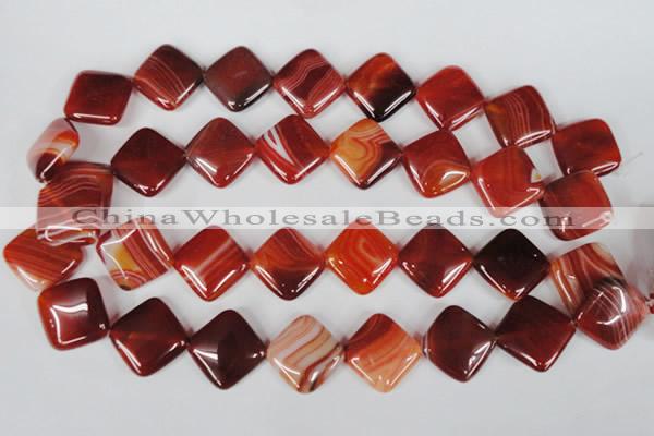 CAG3235 15.5 inches 18*18mm diamond red line agate beads