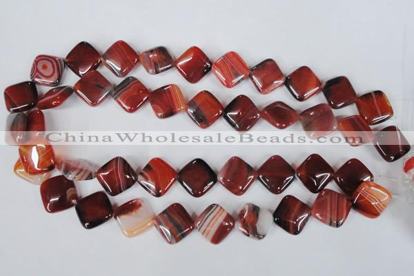 CAG3240 15.5 inches 16*16mm diamond red line agate beads