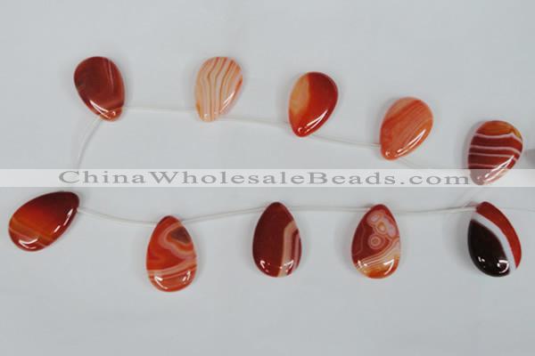 CAG3289 Top-drilled 20*30mm flat teardrop red line agate beads