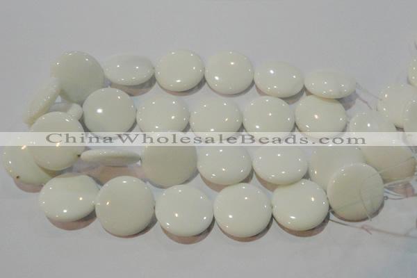 CAG3450 15.5 inches 30mm flat round white agate gemstone beads