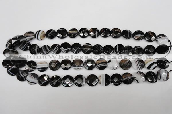 CAG4020 15.5 inches 14mm faceted coin black agate beads