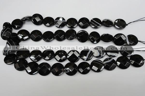 CAG4022 15.5 inches 18mm faceted coin black agate beads