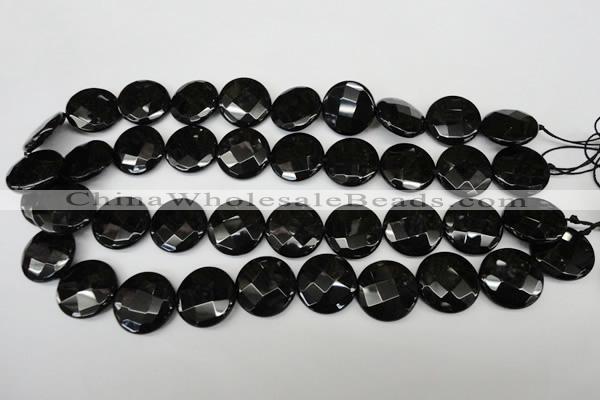 CAG4023 15.5 inches 20mm faceted coin black agate beads