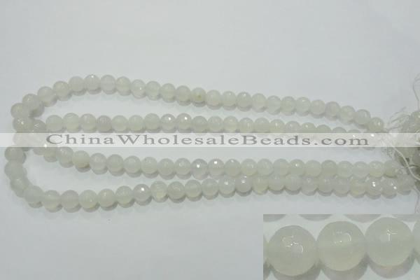 CAG4350 15.5 inches 8mm faceted round white agate beads wholesale