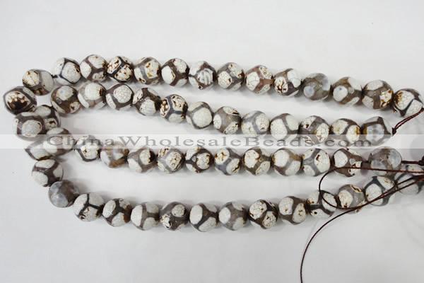 CAG4710 15 inches 14mm faceted round tibetan agate beads wholesale