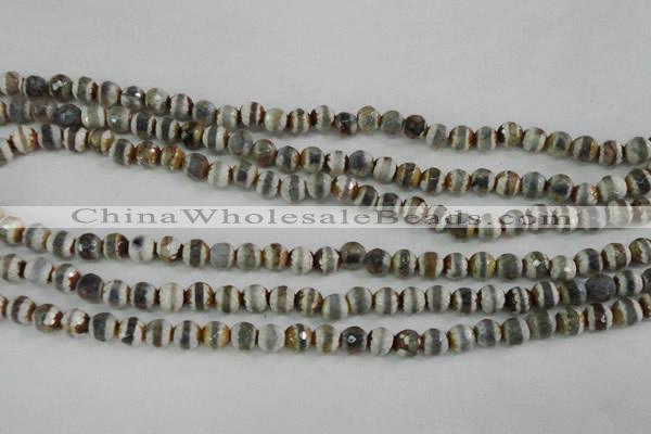 CAG4722 15 inches 6mm faceted round tibetan agate beads wholesale