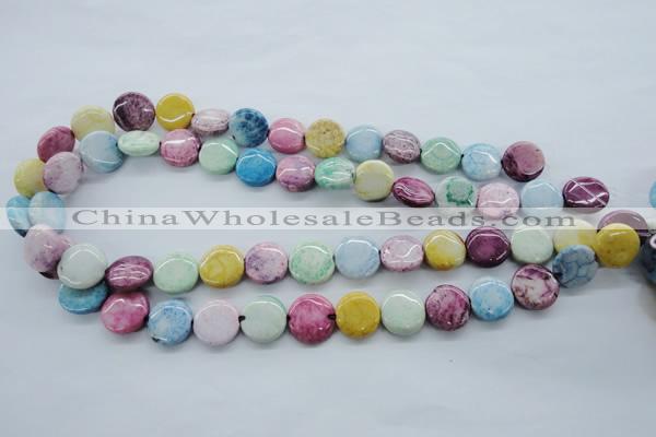 CAG4908 15.5 inches 14mm flat round dyed white agate beads