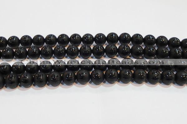 CAG6002 15.5 inches 8mm carved round matte black agate beads