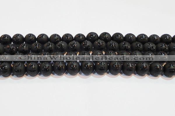 CAG6004 15.5 inches 12mm carved round matte black agate beads