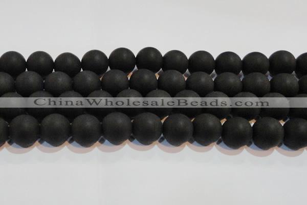 CAG6016 15.5 inches 16mm round matte black agate beads